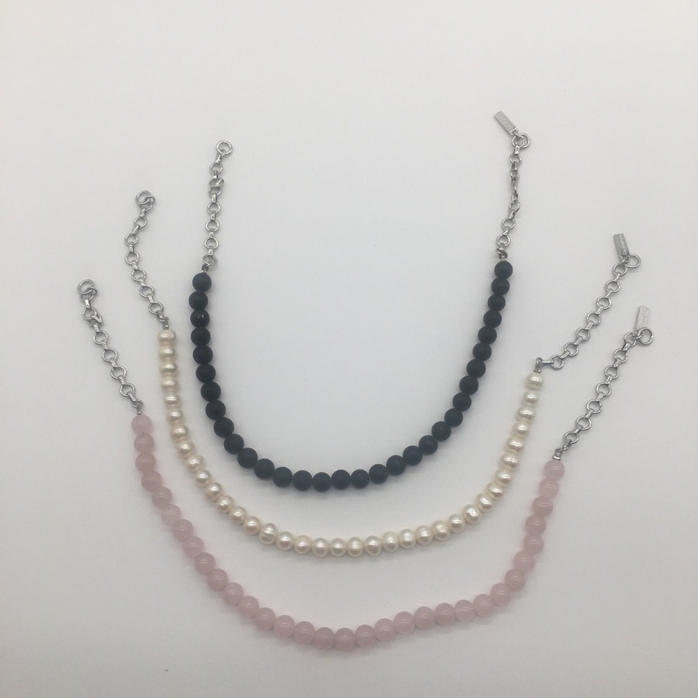 Lia Sophia infinite me set of 3 necklace strands faux pearls, pink, black beads